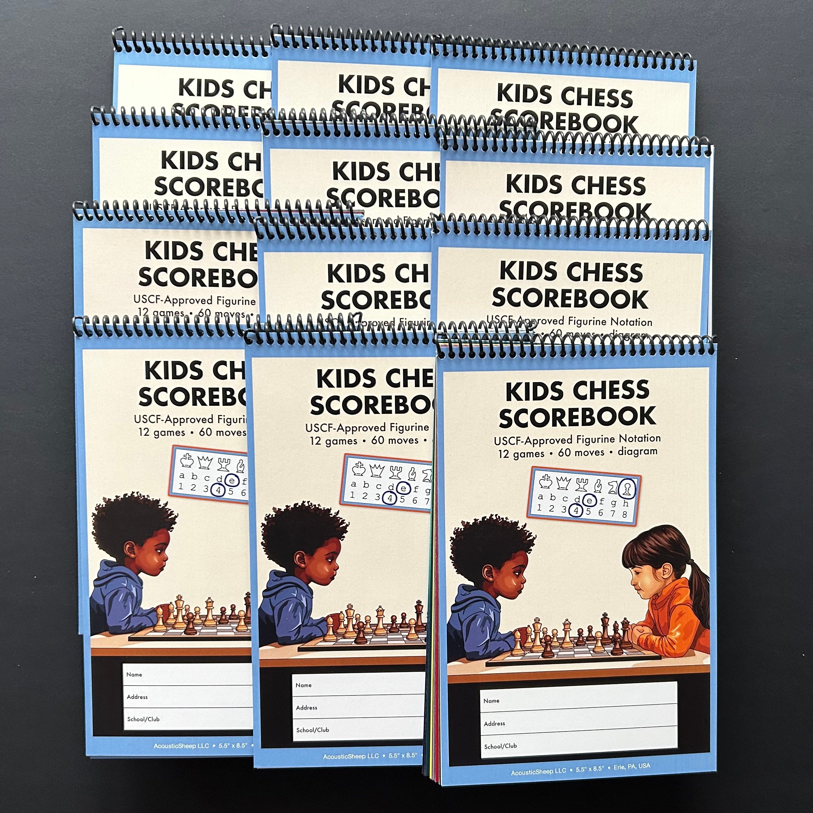 Kids Chess Scorebook 12 spiral-bound books