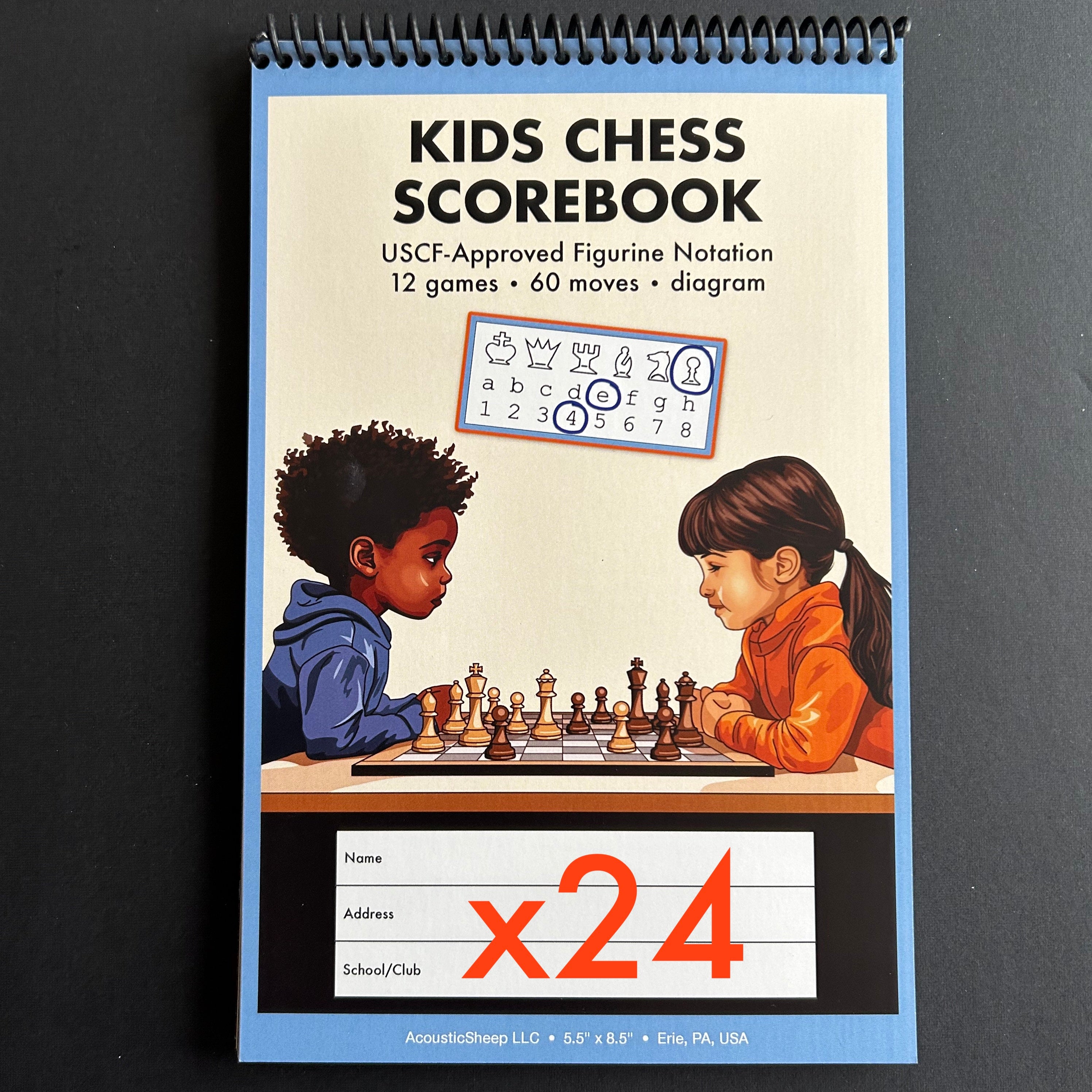 Kids Chess Scorebook 24 spiral-bound books