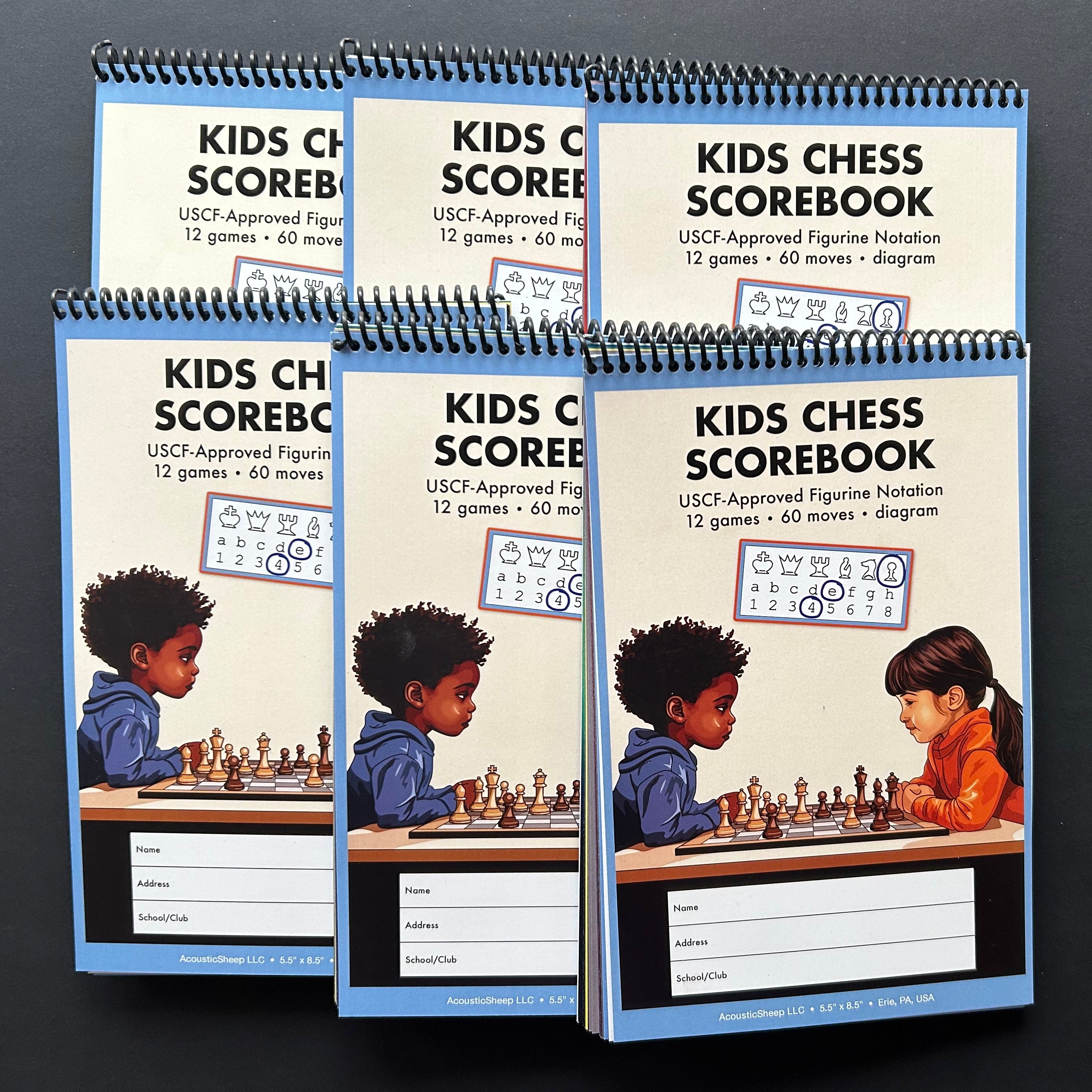 Kids Chess Scorebook 6 spiral-bound books